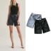 Irregular placket design high waist jean shorts  NSLD36853