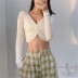 Cross-tie chest bottoming long-sleeved top NSHS36976