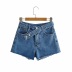 Oblique placket belt denim shorts NSHS36982
