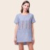 striped loose casual embroidery cotton and linen t-shirt  NSJR36750