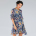 Small Floral V-Neck Chiffon Short Sleeve Dress NSJR36793