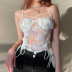 embroidery strapped see-through mesh sexy camisole NSLQ37149