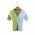 contrast color design knitted short-sleeved cardigan NSLD37212