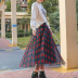new plaid mesh high waist drape pleated skirt  NSXS37341