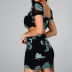 black short-sleeved top slim print skirt suit NSXS37381