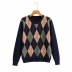 spring new diamond plaid pullover sweater NSAC37418
