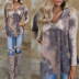 spring and summer new printed long-sleeved V-neck casual loose T-shirt  NSZH37433