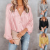 new solid color V-neck long-sleeved casual top  NSZH37440