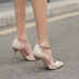 pointed toe shiny cross buckle hollow stiletto shoes  NSSO37496