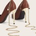 pointed shallow mouth metal chain stiletto shoes  NSSO37512