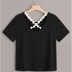 camiseta holgada de manga corta de talla grande de encaje cosido NSCX37654