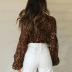 leopard print long-sleeved lace cardigan shirt  NSFD37709
