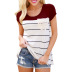 striped stitching pocket round neck short sleeve loose T-shirt  NSGE37732