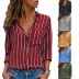 Striped Long Sleeve Lapel Pocket Chiffon Shirt  NSGE37734