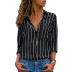 Striped Long Sleeve Lapel Pocket Chiffon Shirt  NSGE37734