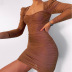 long-sleeved sexy mesh double-layer breast-wrapped dress NSFD37749