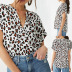 Leopard Print Short Sleeve V-neck Chiffon T-shirt  NSGE37756