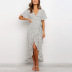 casual printed chiffon V-neck high-waist lace-up dress  NSGE37771