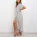 casual printed chiffon V-neck high-waist lace-up dress  NSGE37771
