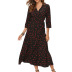 polka dot v-neck long-sleeved high-waisted chiffon dress NSGE37787