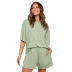Solid Color Round Neck Top Casual Shorts Set NSGE37788