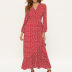 V-neck polka dot chiffon long-sleeved high-waist lace-up dress  NSGE37798
