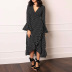 Polka Dot Printed V-neck Flared Sleeve High Waist Lace-up Irregular Dress NSGE37799