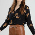 leopard print long-sleeved loose chiffon shirt  NSGE37836