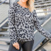 casual long-sleeved round neck leopard print top  NSGE37863