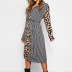 fashion striped leopard print high-waisted long-sleeved lace-up dress NSGE37871