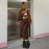 retro brown slit thin half-length long skirt NSLQ37955