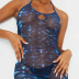 fashion sexy mesh printed hanging neck dress NSLQ37961