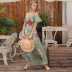 spring and summer chiffon print short-sleeved strapless long dress NSSA34576