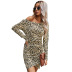 fall leopard print slim dress  NSDY34864