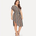 plus size short-sleeved striped V-neck dress NSYD34930