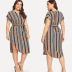 plus size short-sleeved striped V-neck dress NSYD34930