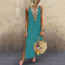 new style casual loose cotton and linen sexy sleeveless deep V-neck side slit dress NSYD34941