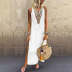 new style casual loose cotton and linen sexy sleeveless deep V-neck side slit dress NSYD34941