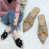 pointed toe flat thick heel beaded metal cat face shoes  NSPE34975