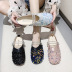 strap thick heel flat small sequins retro singles shoes  NSPE34994
