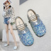 strap thick heel flat small sequins retro singles shoes  NSPE34994