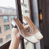 square toe open-toe thick heel transparent slippers NSPE34997