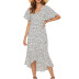V-neck Irregular High Waist Lace Chiffon Printed Dress NSGE35054