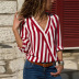 Casual V-Neck Striped Chiffon Long Sleeve Shirt NSGE35064
