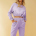 casual cotton solid color round neck long sleeve sweatshirt trousers NSGE35072