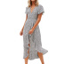 short sleeve printed high waist lace irregular chiffon dress NSGE35079