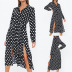 Polka Dot Printed Long Sleeve Irregular Chiffon Dress  NSGE35086
