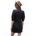 round neck high waist bubble short sleeve PU leather dress  NSGE35090
