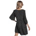 V-Neck Short-Sleeved Polka-Dot Printed Chiffon Dress NSGE35110