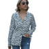 Chiffon Long Sleeve Bow Slim Gray Leopard Print Shirt NSGE35116